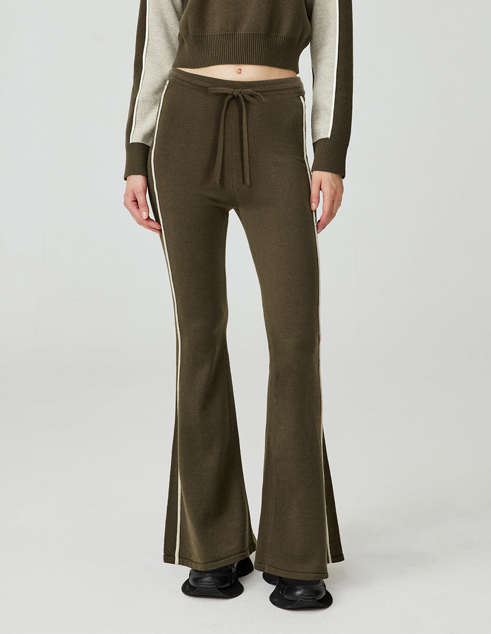 MF gray olive green contrast side stripes versatile loose knit wide-leg pants