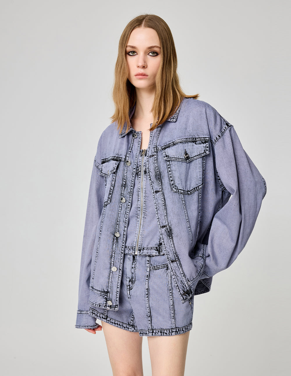 MF Iris Purple Lapel Washed Denim Jacket