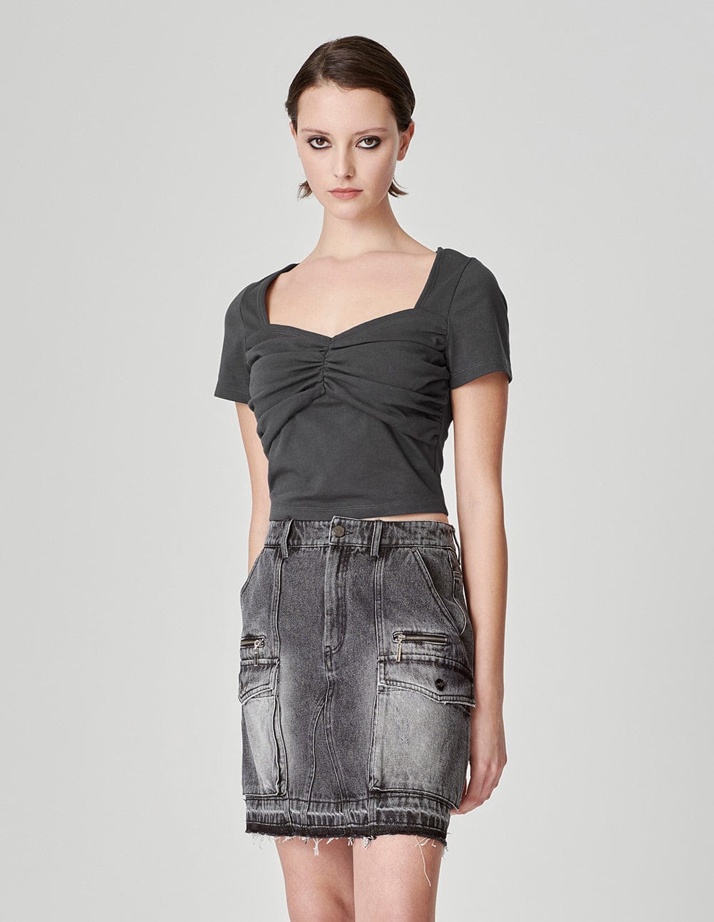 Women's Pleated Bra-Style Cotton T-Shirt