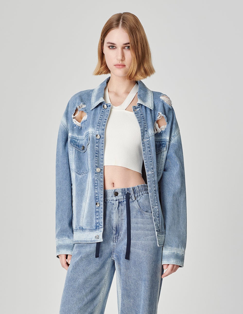 Unisex Ripped Washed Denim Jacket