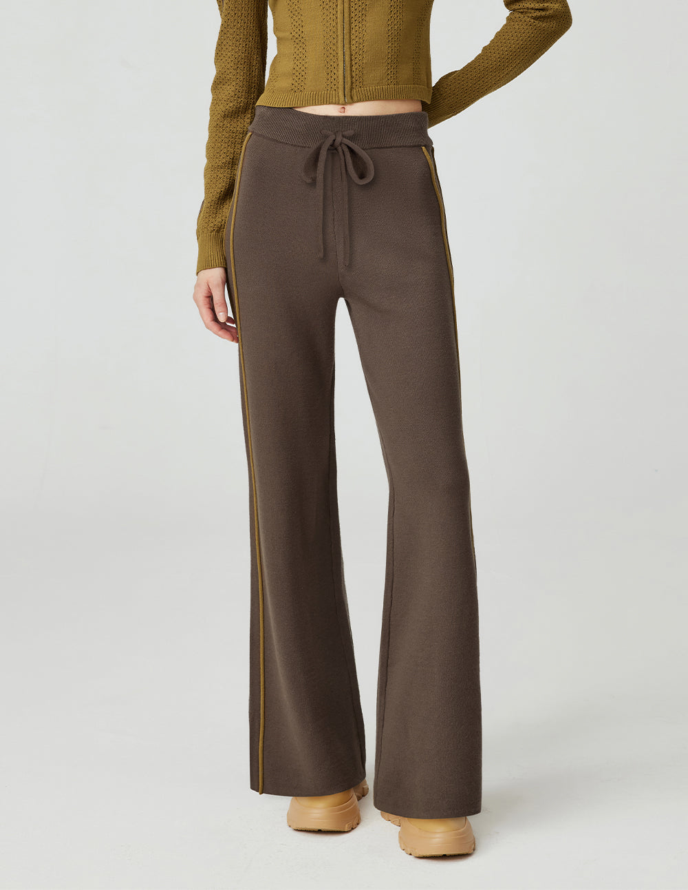 MF side stripe elastic waist tie straight-leg knit pant