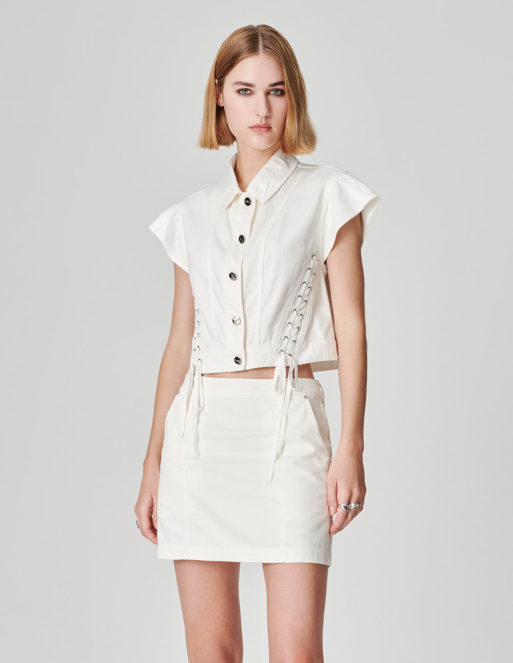 Women's Short-Sleeved Washed Denim Shirt