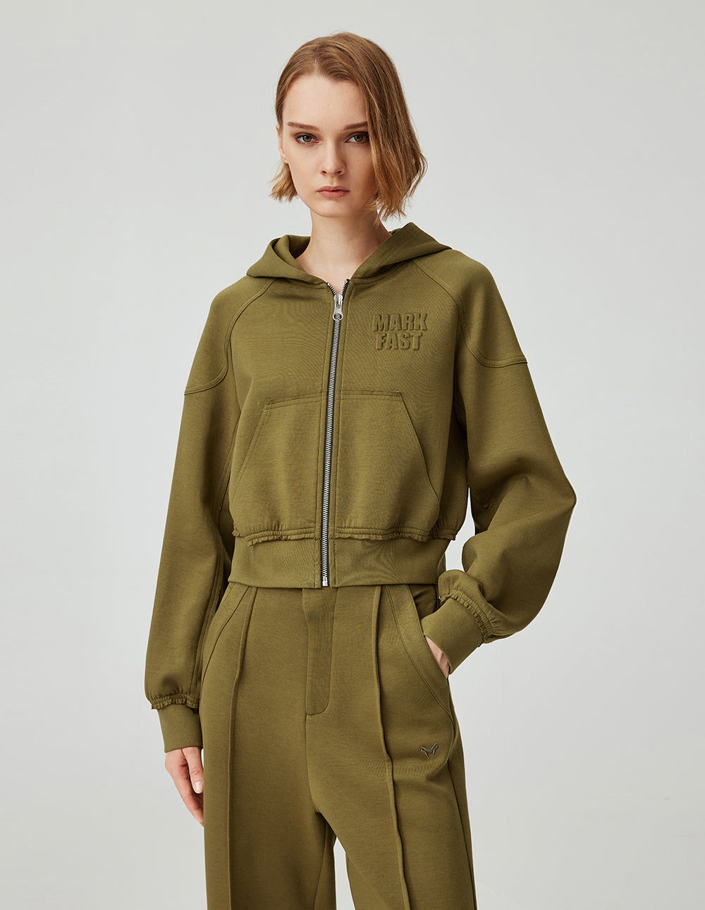 MF Pleated Ruffled Olive Green Threaded Sweatshirt