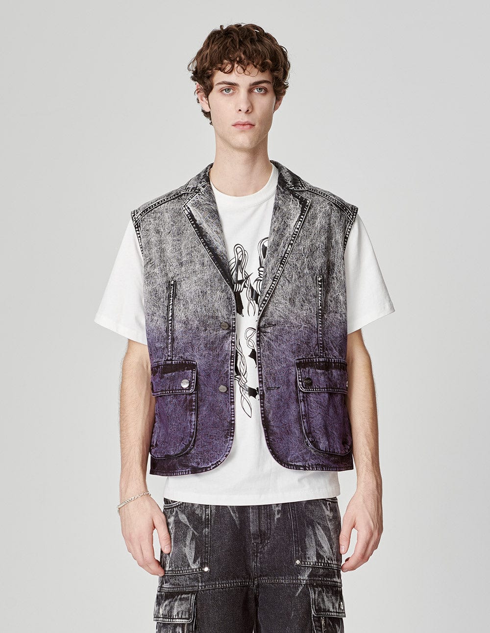 Unisex Strappy Dyed Snowflake Washed Denim Jacket