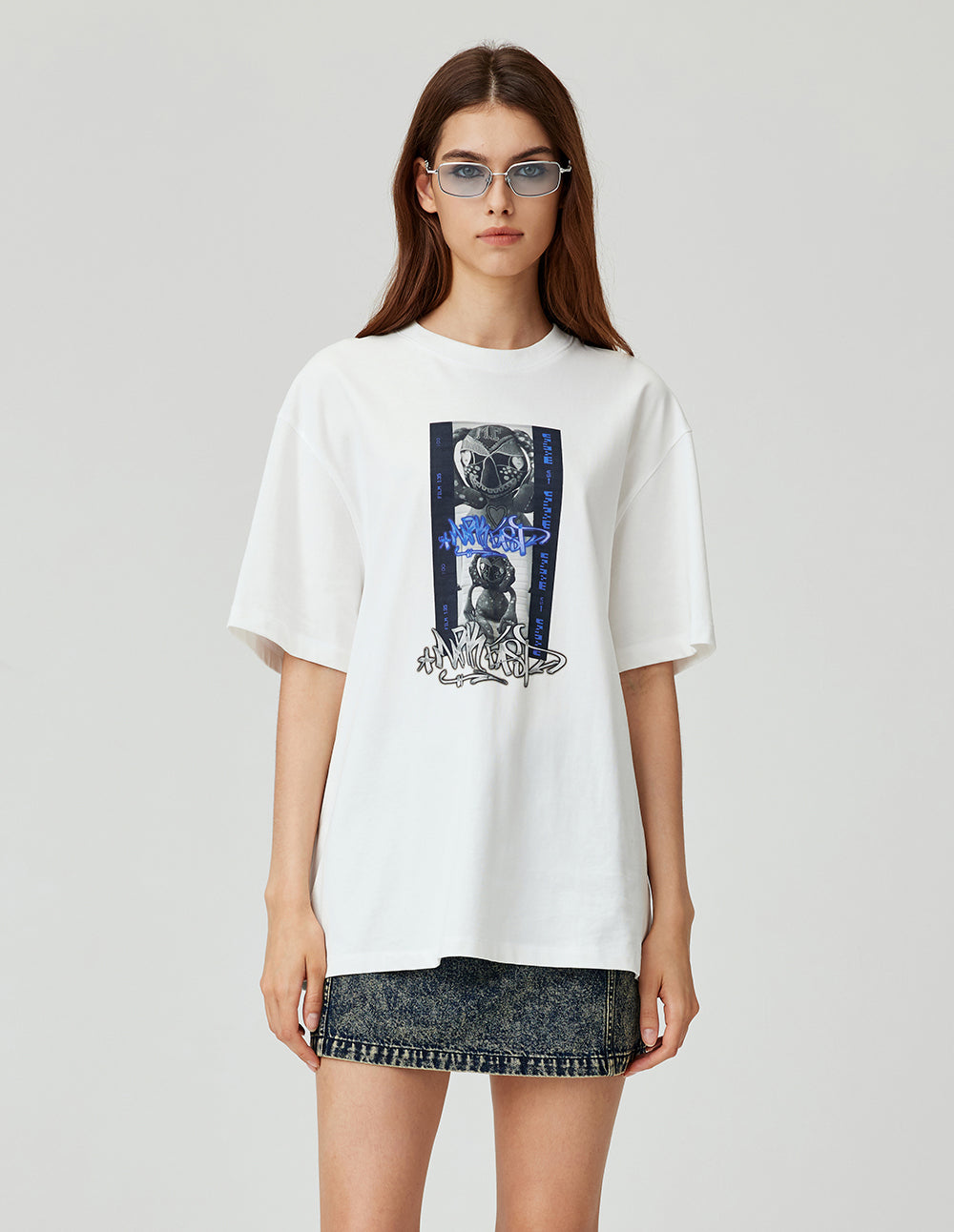 MF Threaded Small Round Neck Film Monster Print Loose Cotton T-Shirt