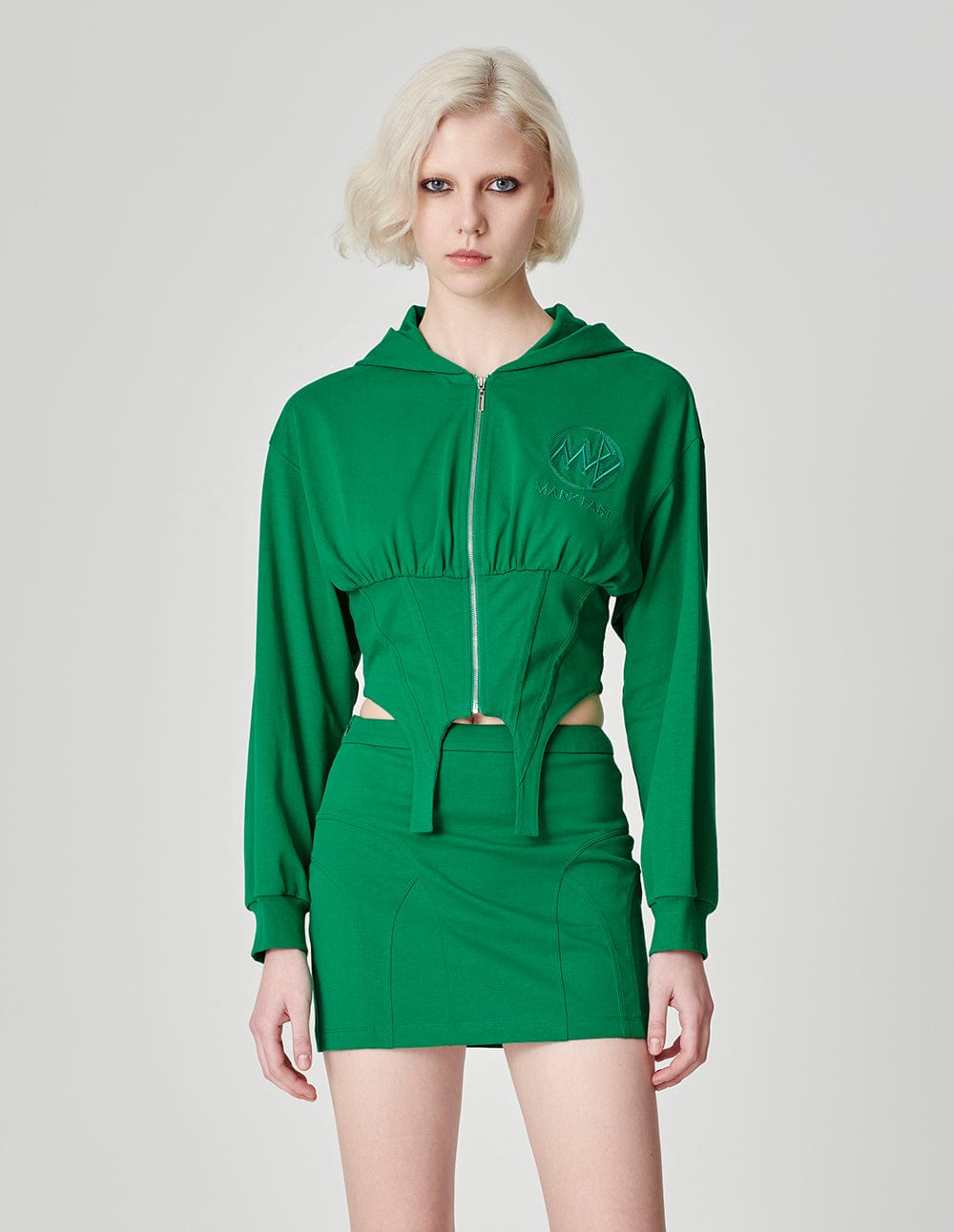 Women's Apple Green Bra Patchwork Hooded Sweatshirt