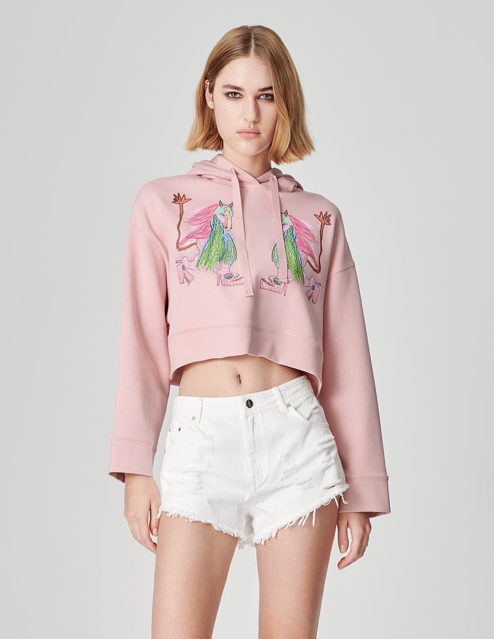 Women'S Printed Short Hooded Sweatshirt