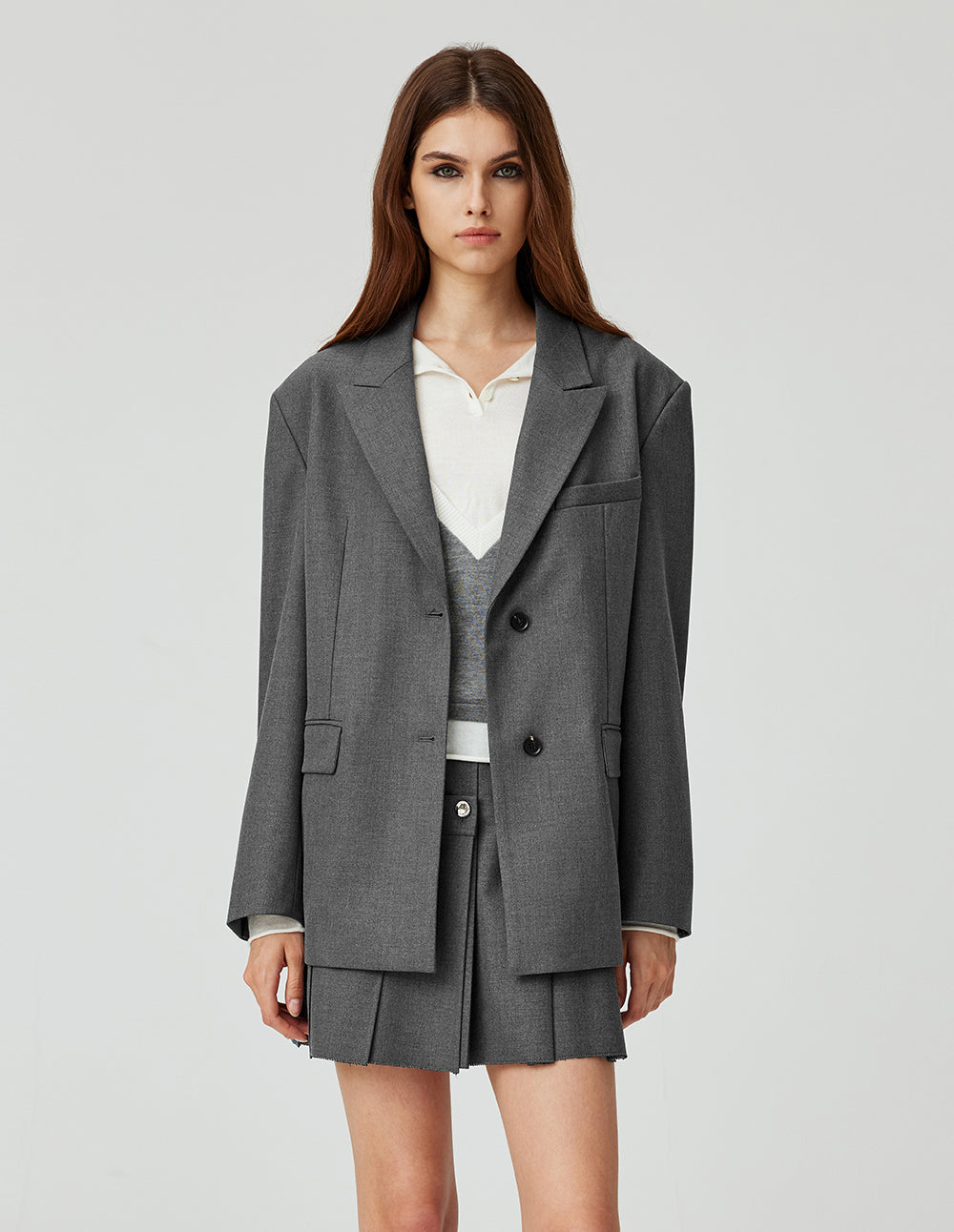 MF simple power peak lapel dropped shoulder sleeve suit jacket