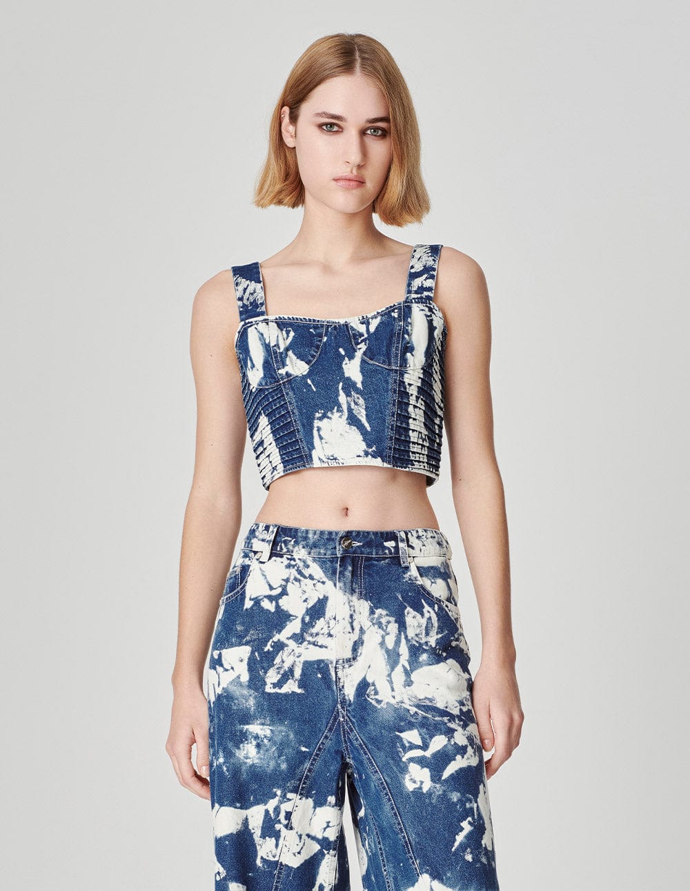 Women's Contrast Colour Tie-Bleached Washed Denim Vest