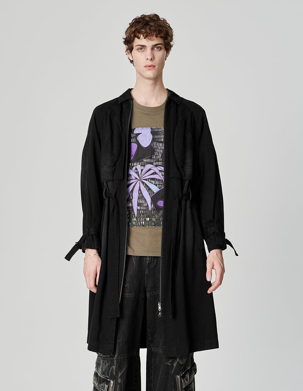 Unisex Double Zipper Belted Denim Jacket