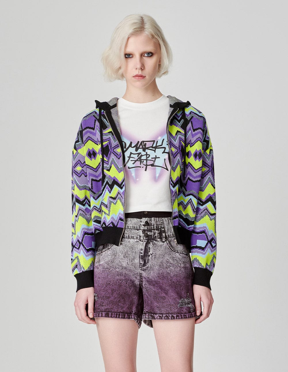 Women's Geometric Jacquard Hooded Knitted Jacket