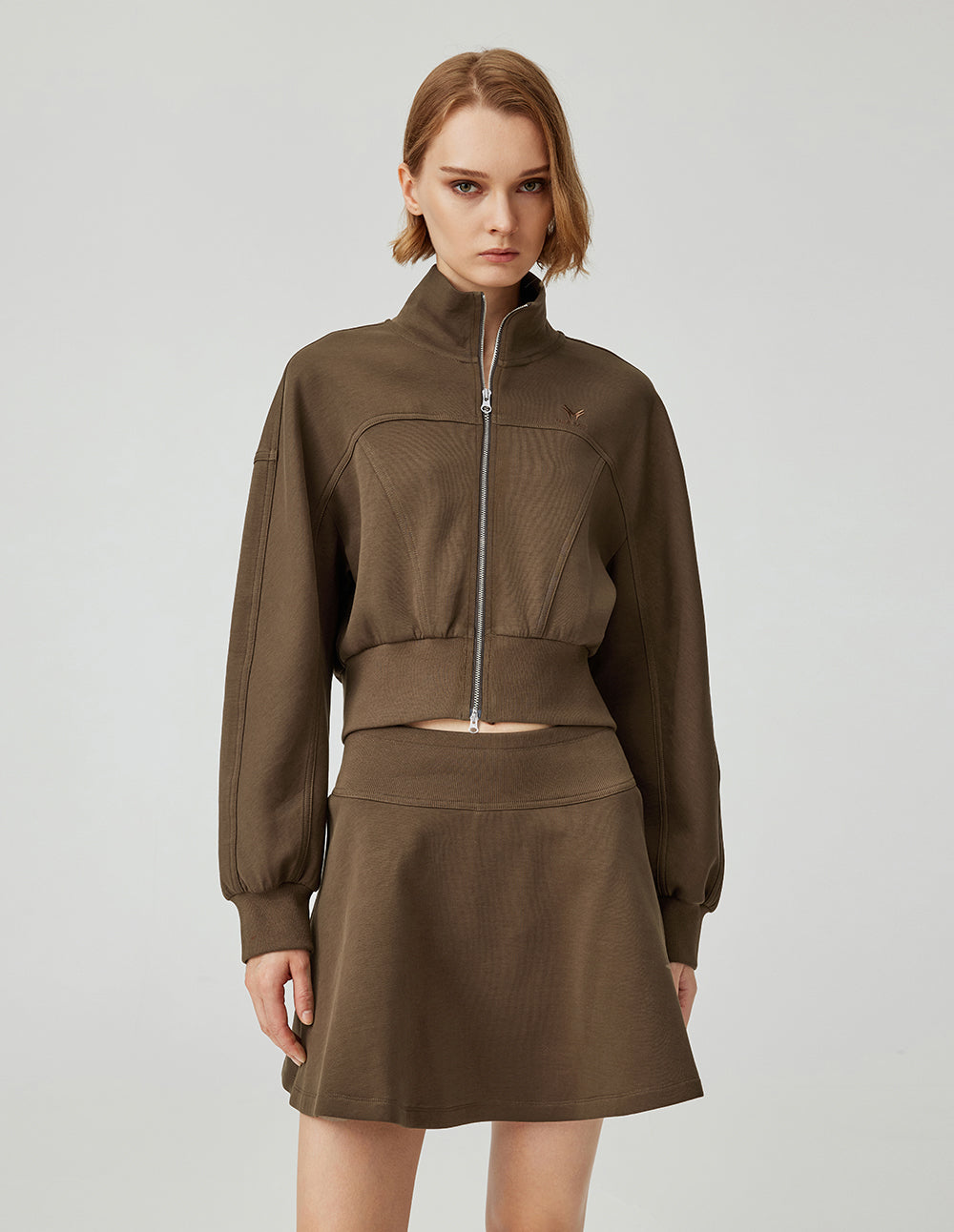 MF saddle brown threaded waist simple A-line short skirt