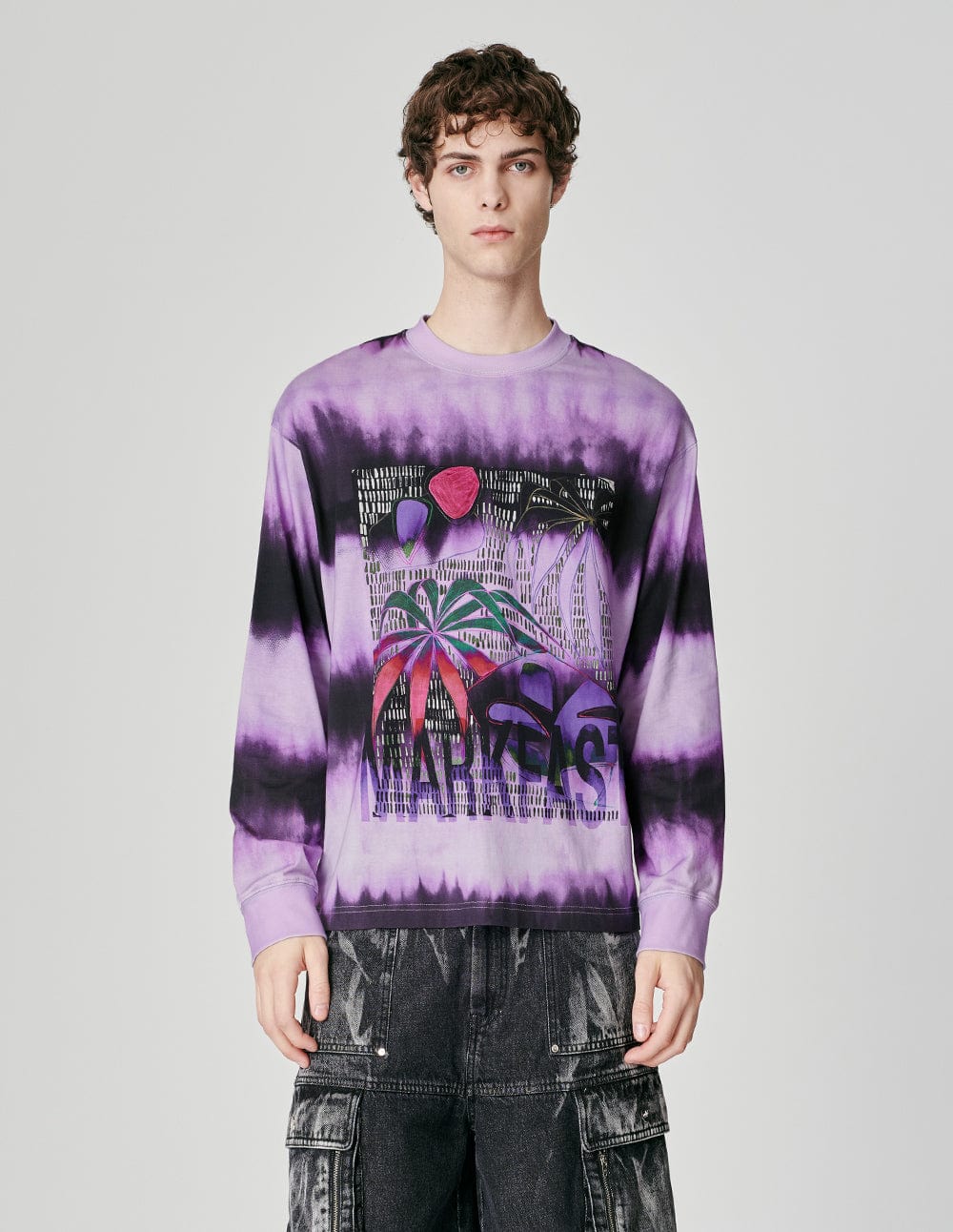 Unisex Tie-Dye Printed Round Neck Long-Sleeved T-Shirt