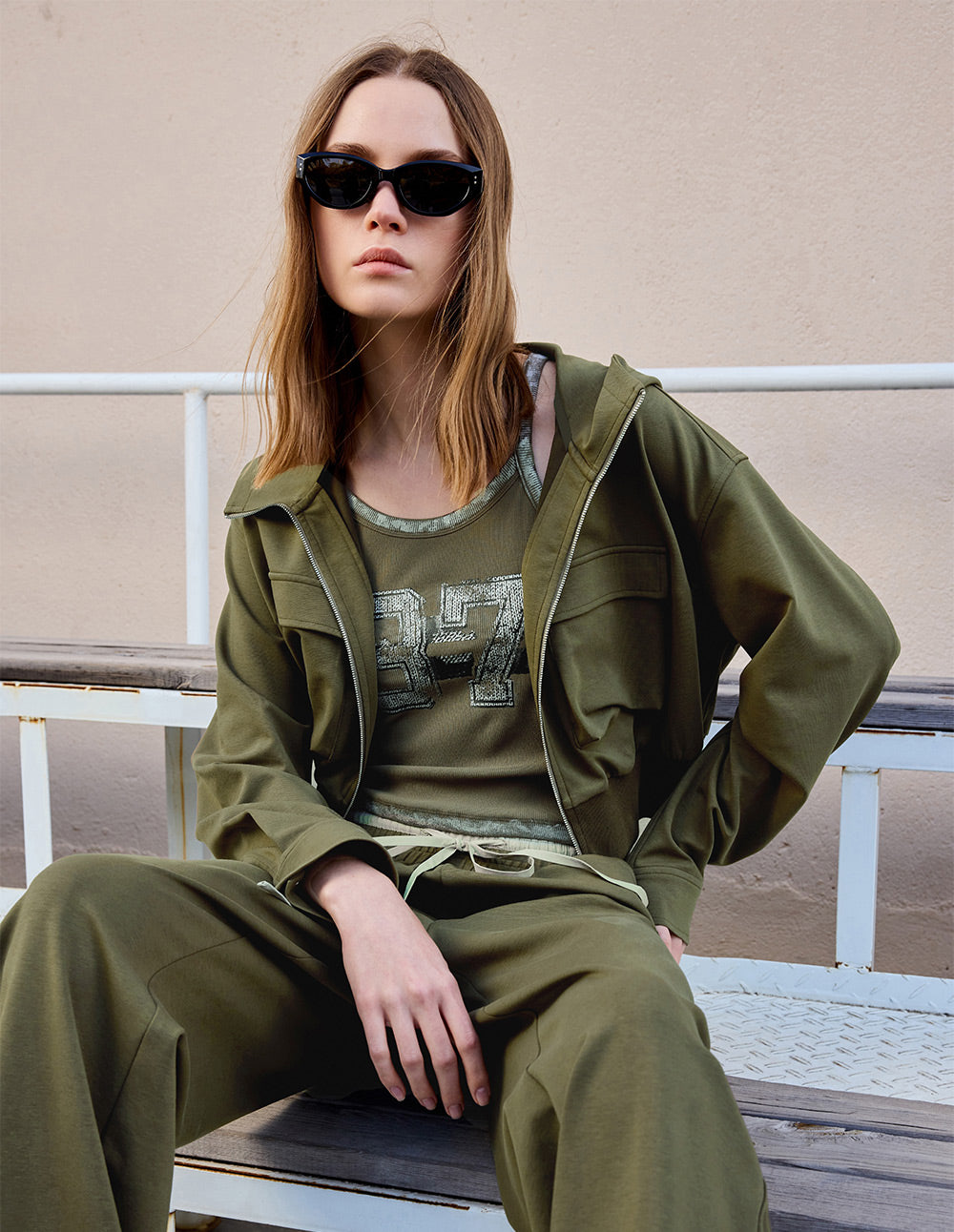 Women's Olive Green Hooded Loose Coat