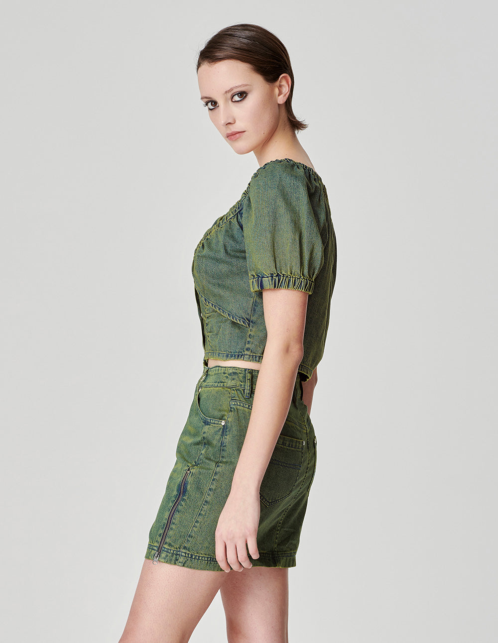 Women's Puff Sleeve Dyed Denim Top