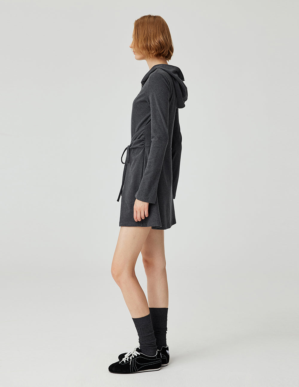 MF Hooded, Flared Design Dark Gray A-line Long Dress