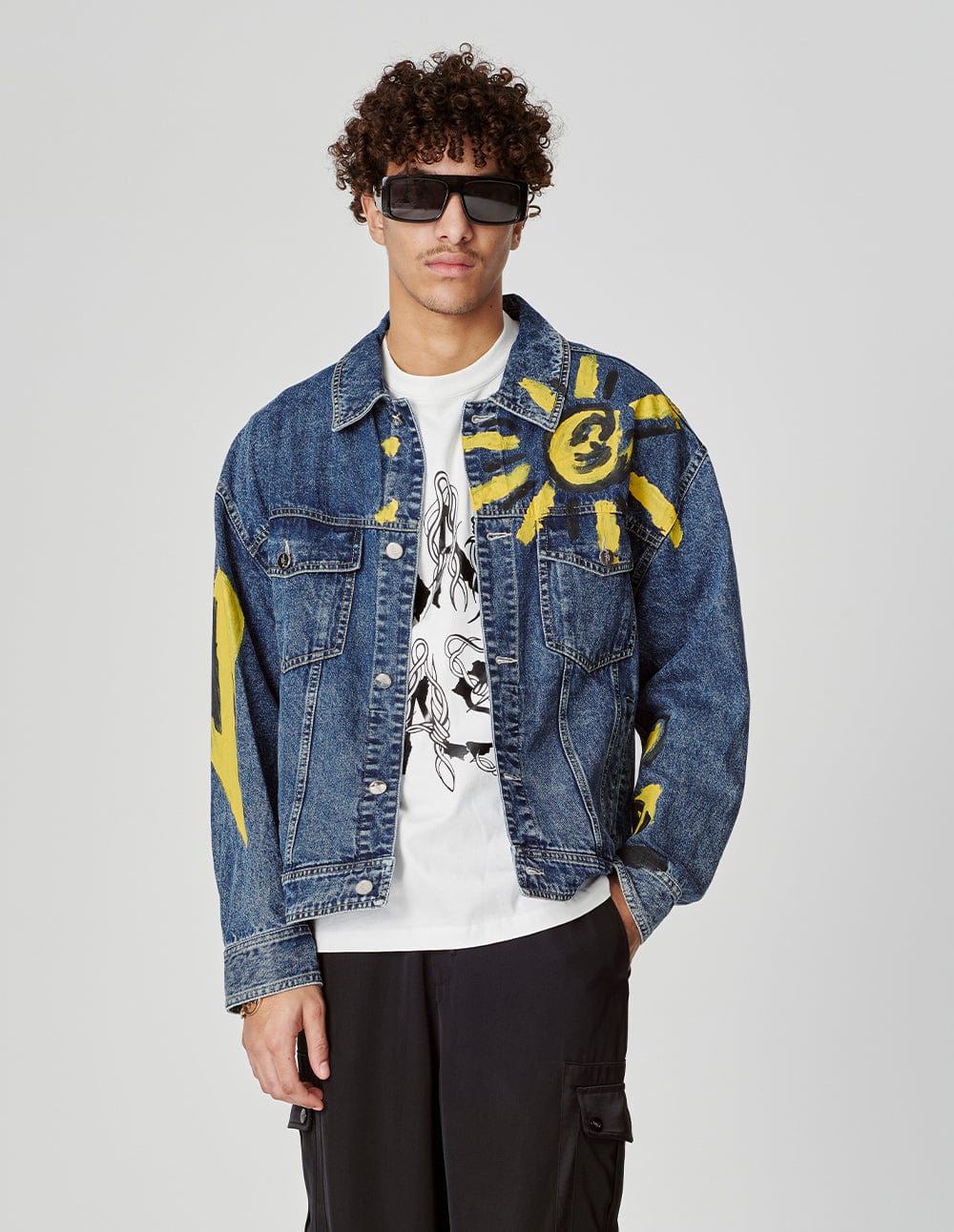 Unisex Printed Washed Denim Jacket