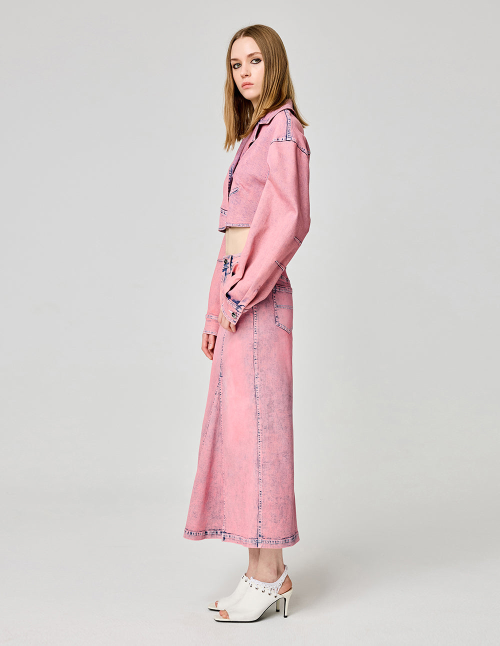 Fake Slit Denim Skirt