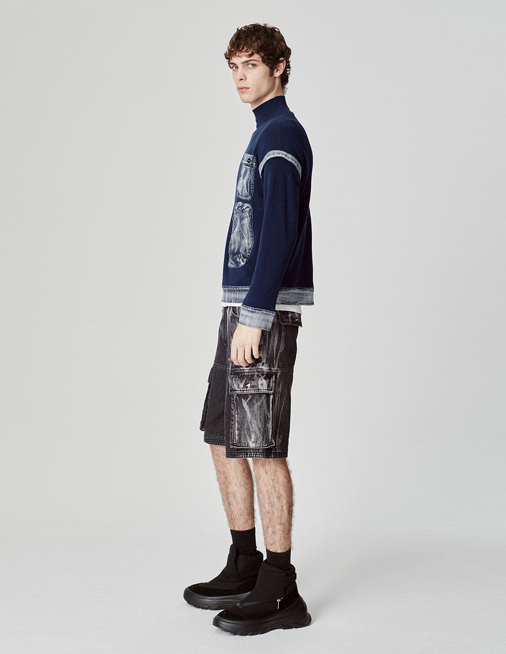 Men's Cotton Patchwork Denim Knitted Pullover