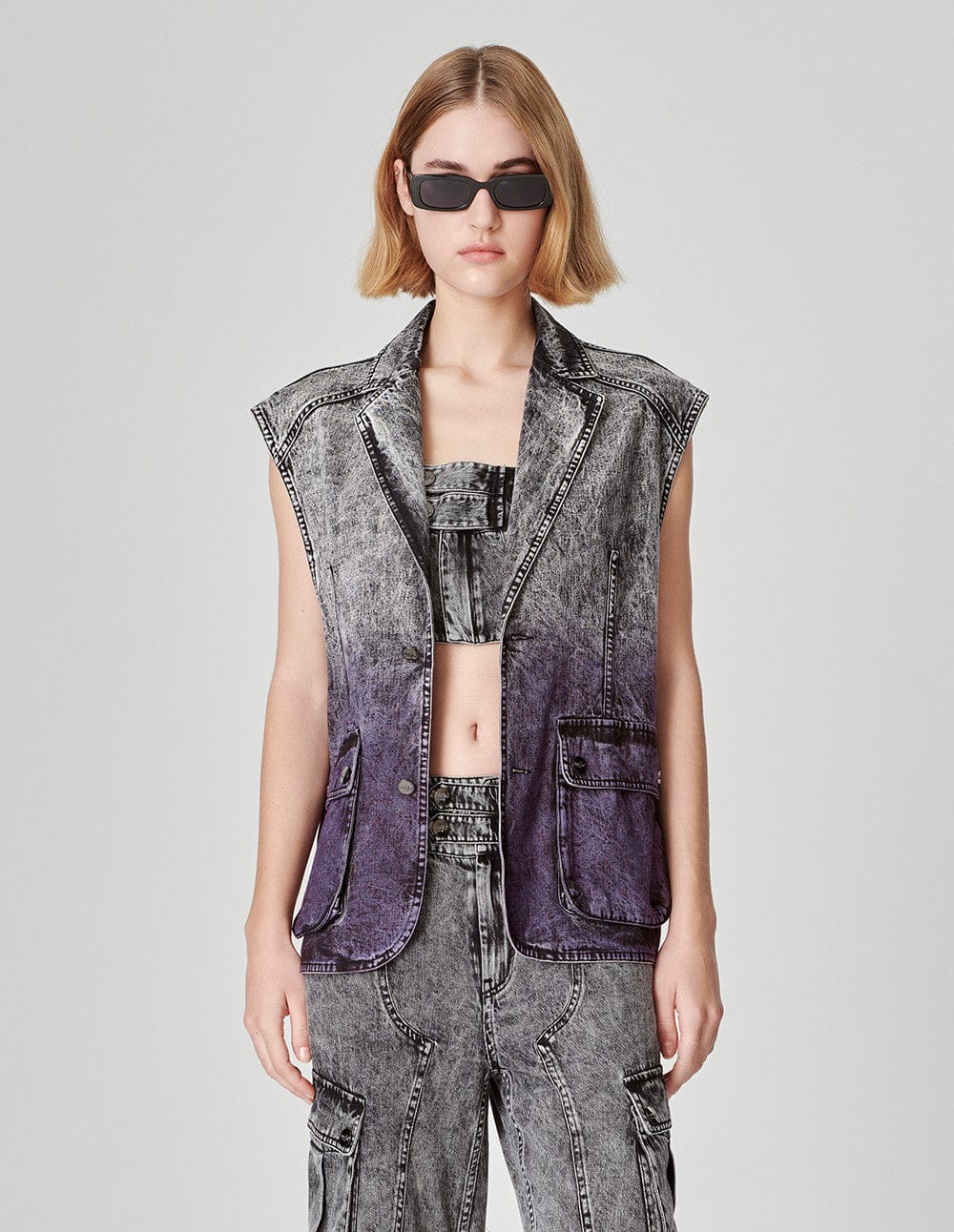 Unisex Strappy Dyed Snowflake Washed Denim Jacket