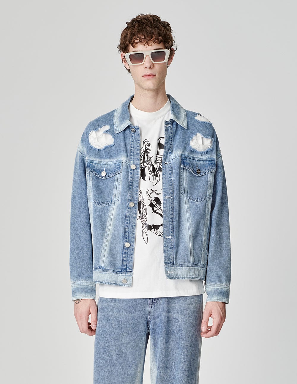 Unisex Ripped Washed Denim Jacket
