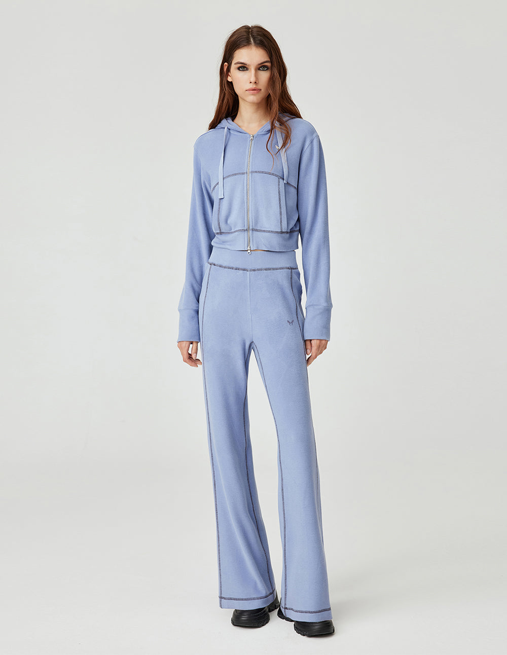 MF casual hooded tie double-opening zipper knitted jacket