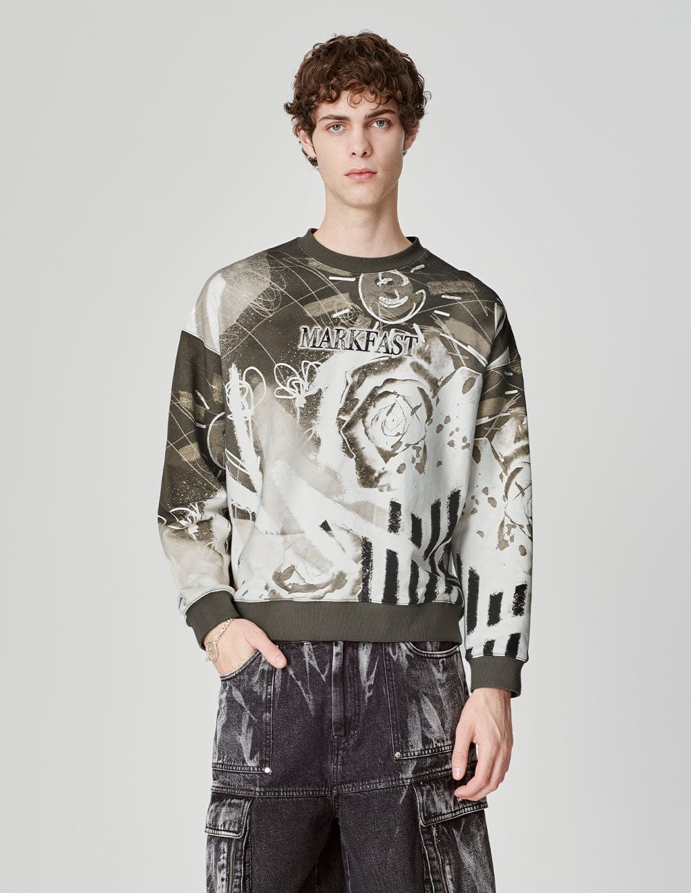 Unisex Rose Positioning Printed Cotton Sweatshirt