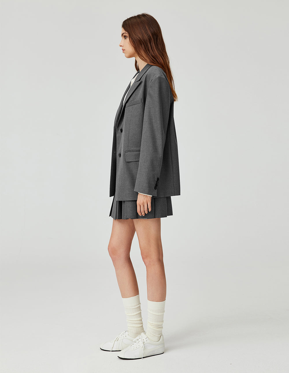 MF simple power peak lapel dropped shoulder sleeve suit jacket