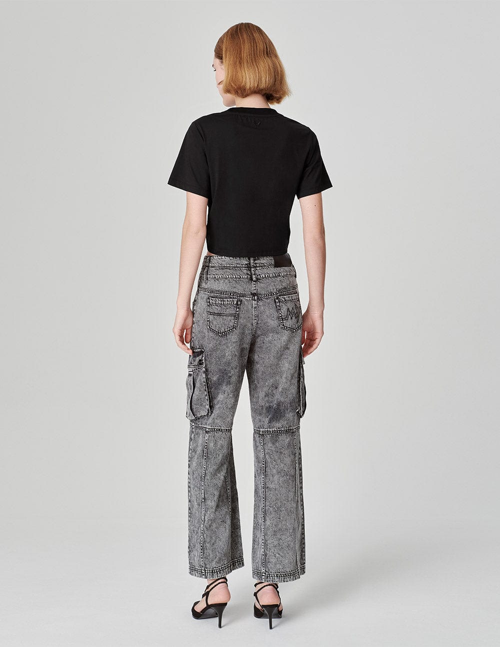 Women's Pleated Drawstring Crew Neck Cropped T-Shirt