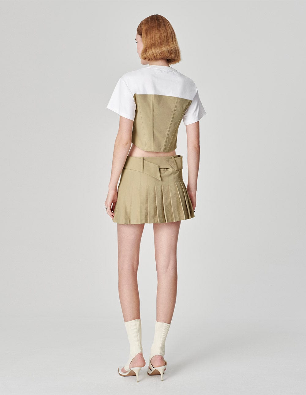 Women's Apricot Patchwork Fake Two-Piece Crop Top