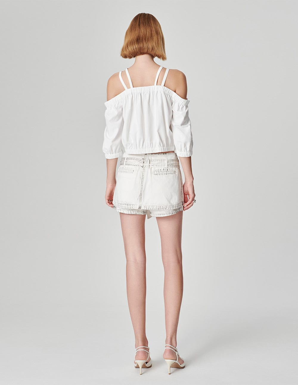 Women's Front Zip Off-The-Shoulder Mid-Sleeve Top