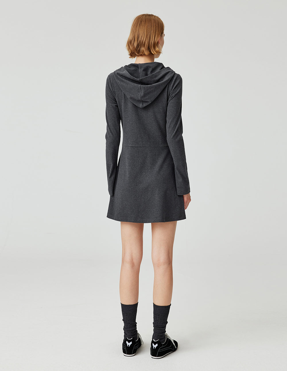 MF Hooded, Flared Design Dark Gray A-line Long Dress