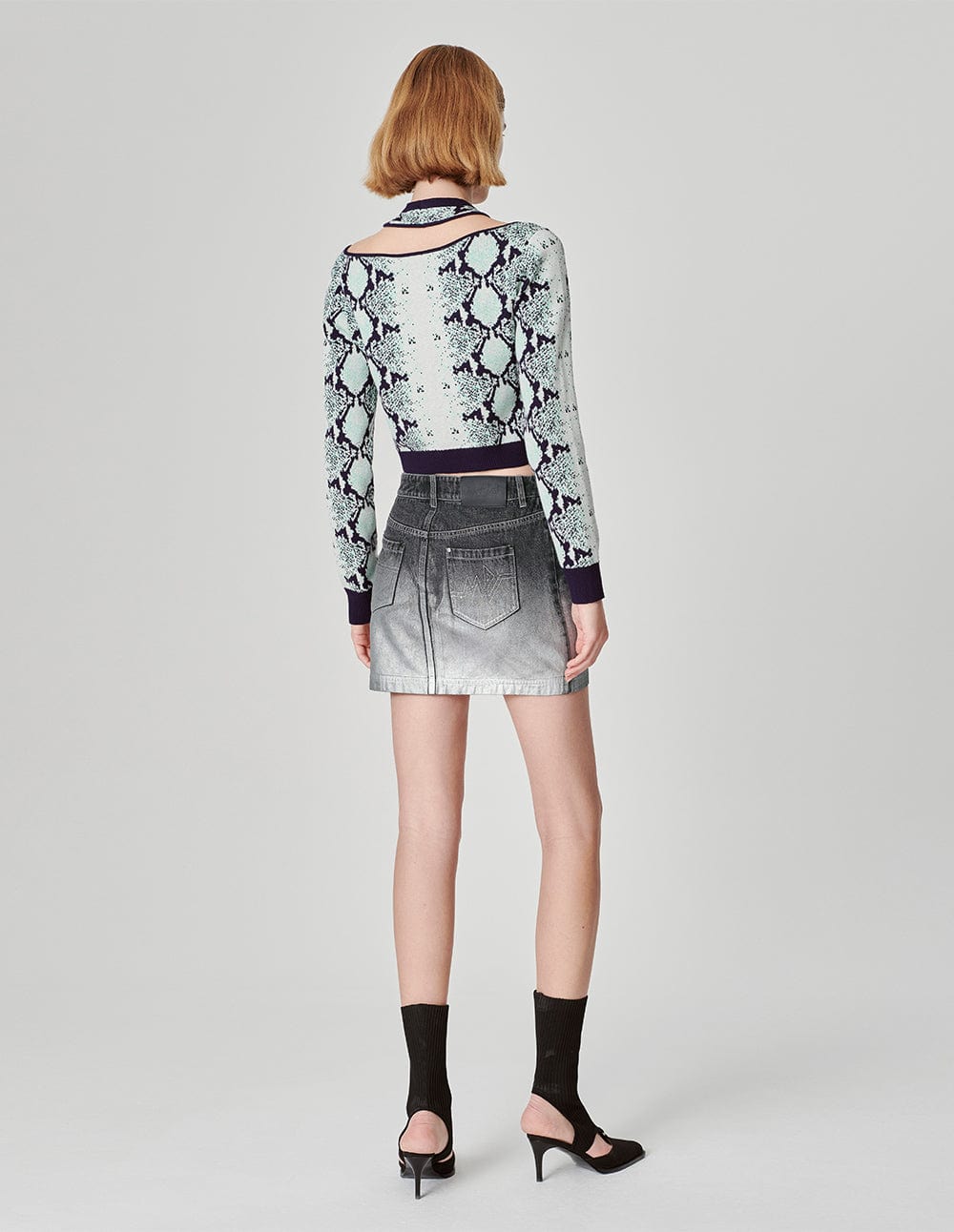 Women's Bright Silver Printed Washed Denim Skirt