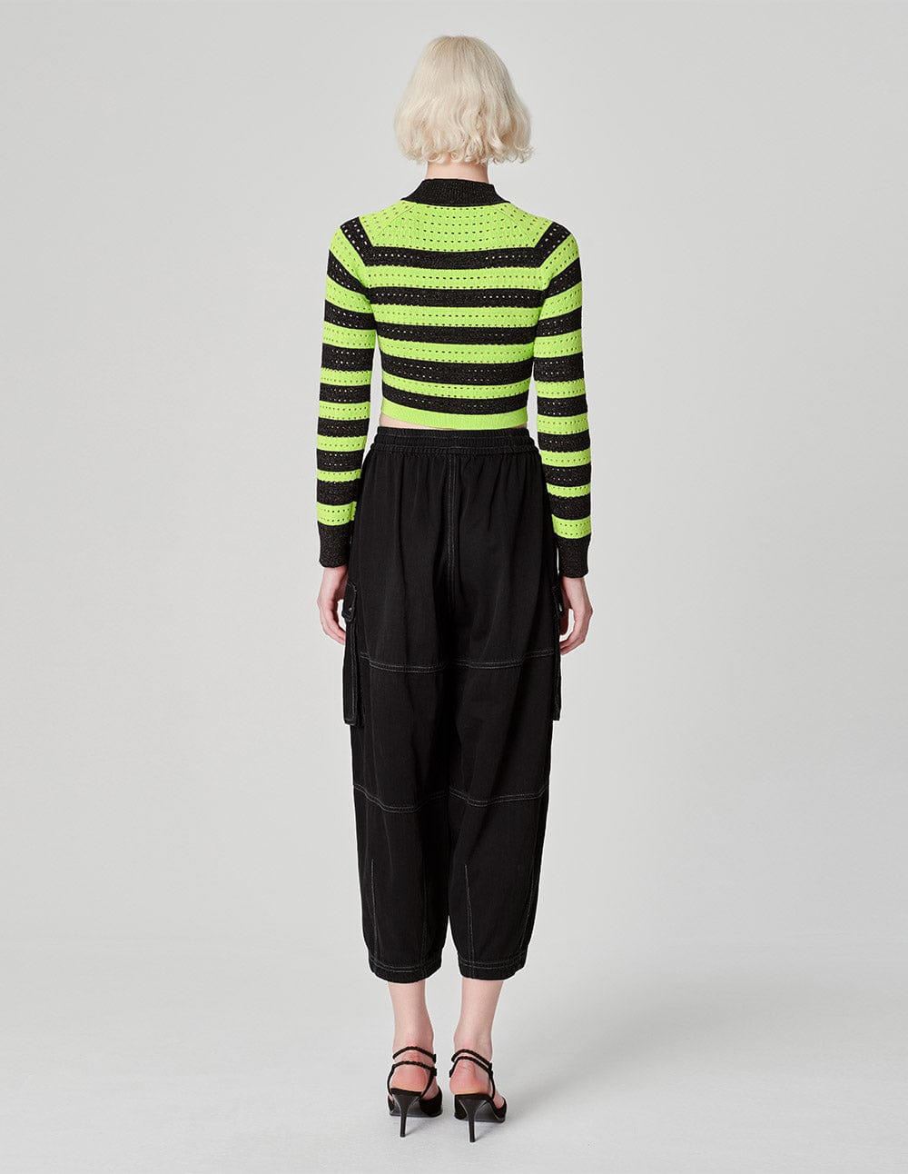 Women's Fluorescent Green Contrast Striped Sweater