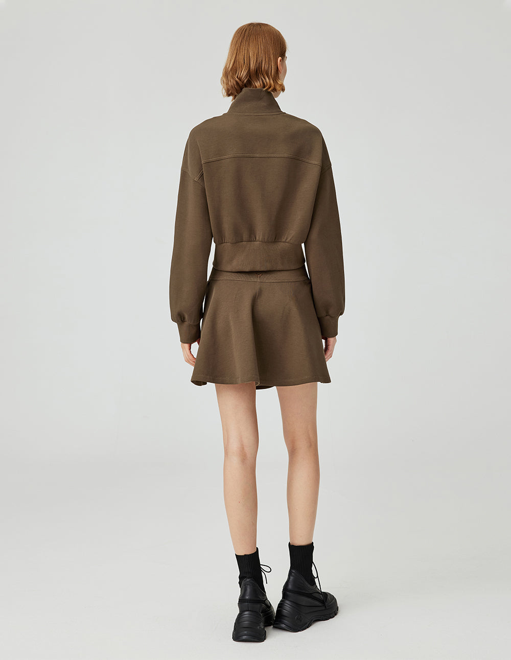 MF saddle brown threaded waist simple A-line short skirt