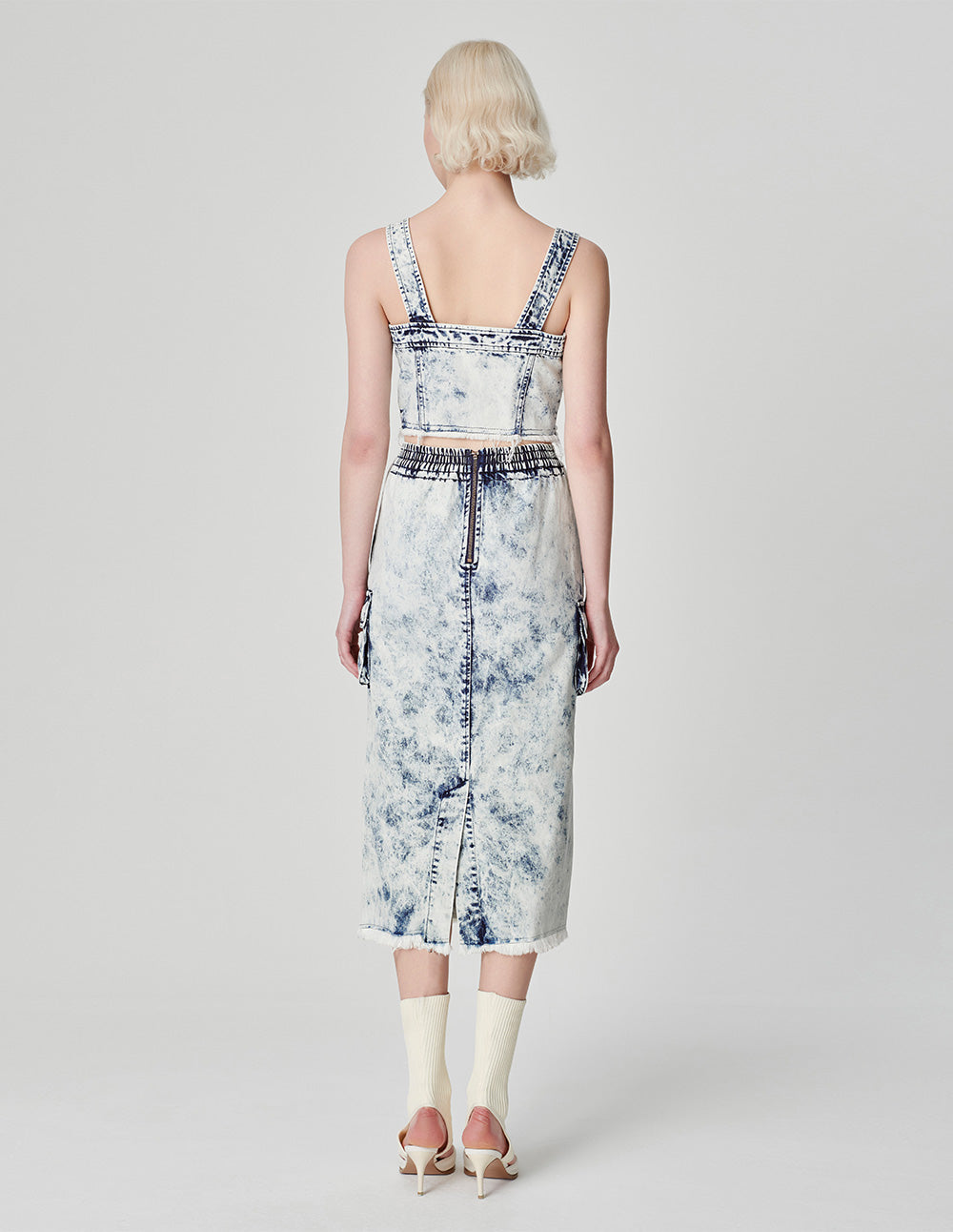 Women's Bleached Double Pocket Denim Skirt