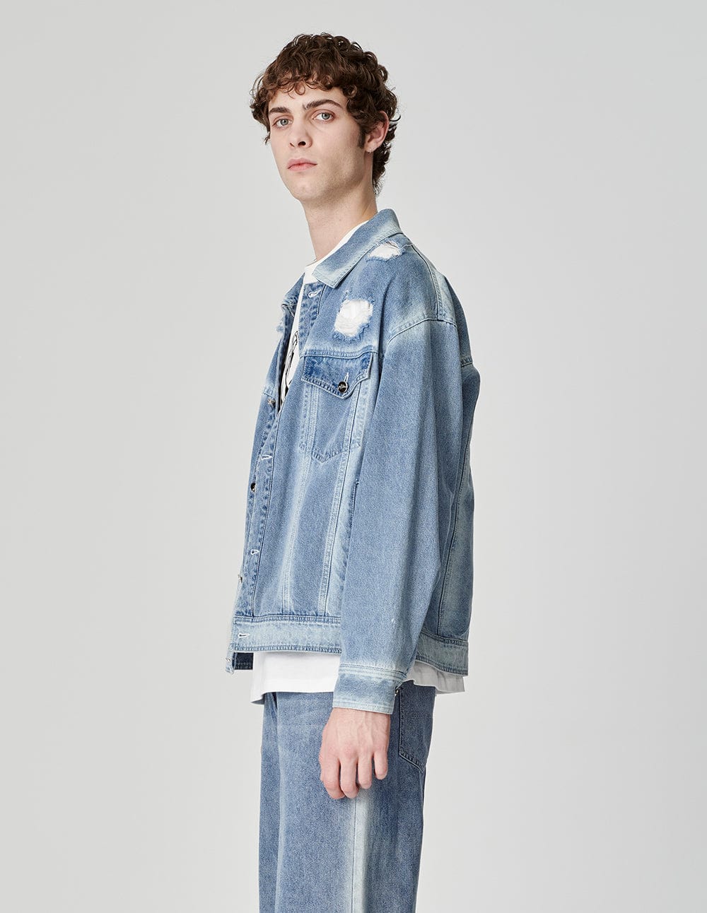 Unisex Ripped Washed Denim Jacket