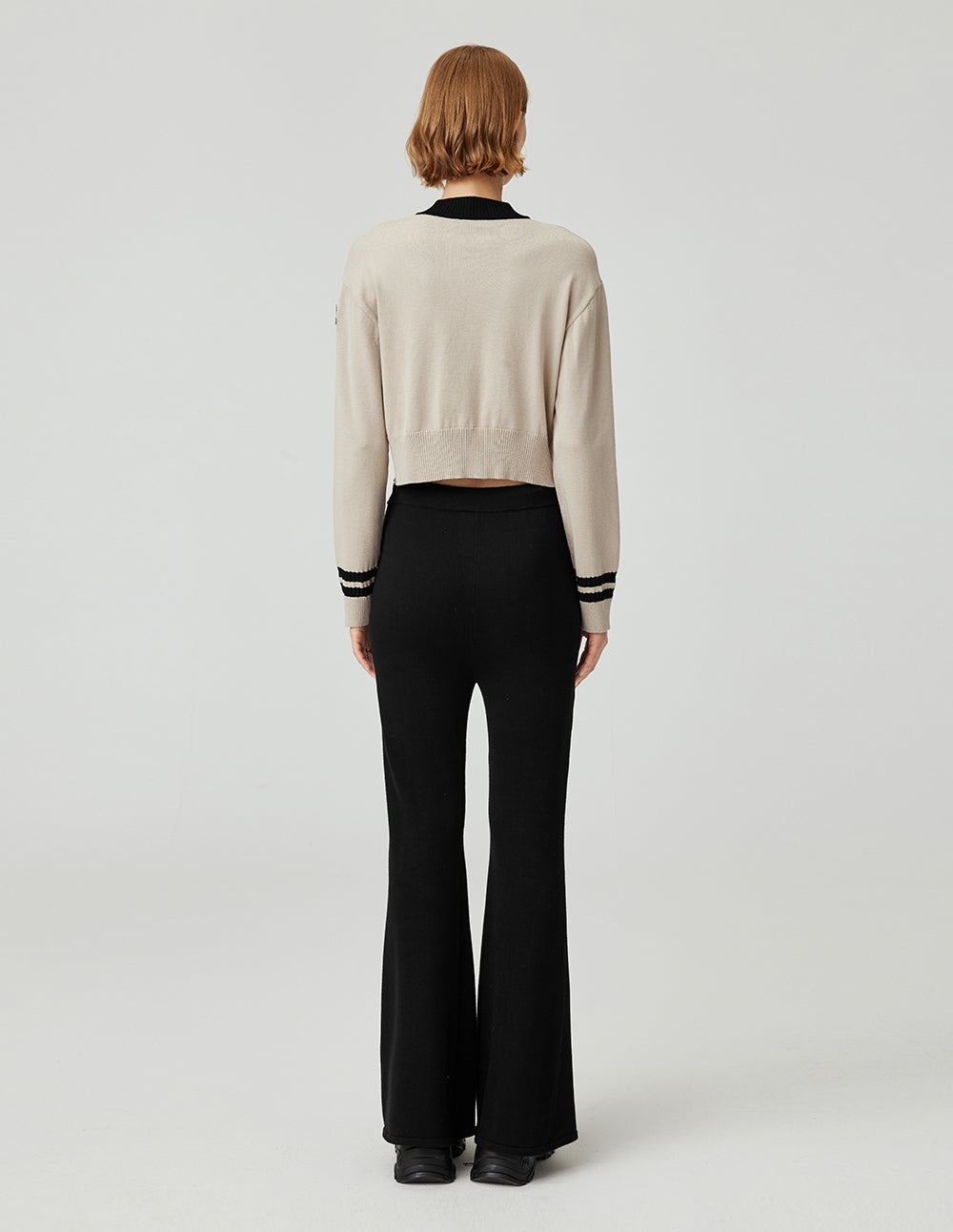 MF all-match contrast color round neck slim basic knitted cardigan