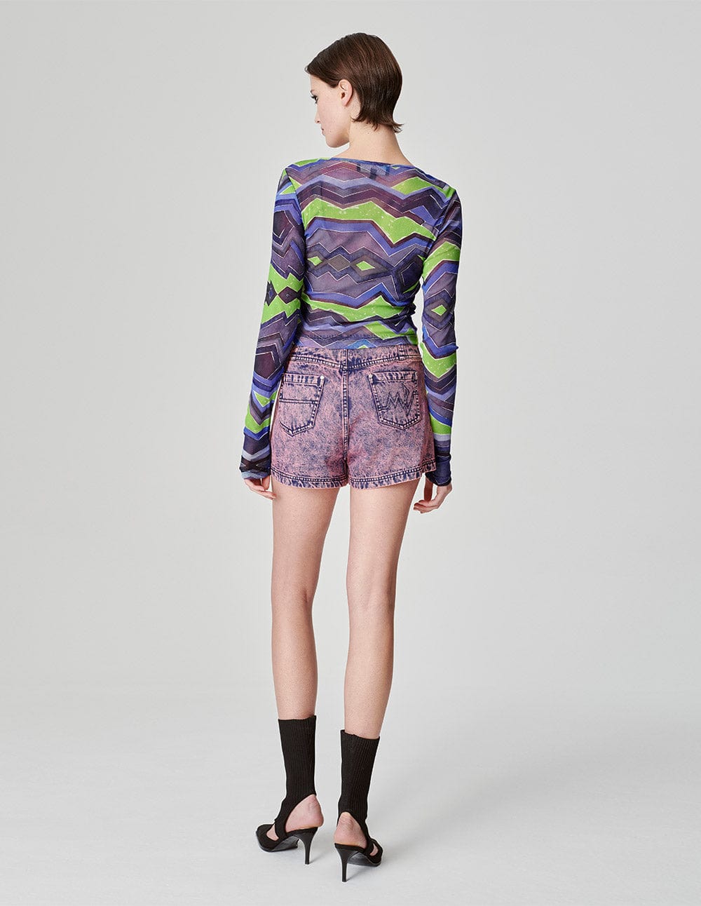 Women's Geometric Print Stretch Mesh Top