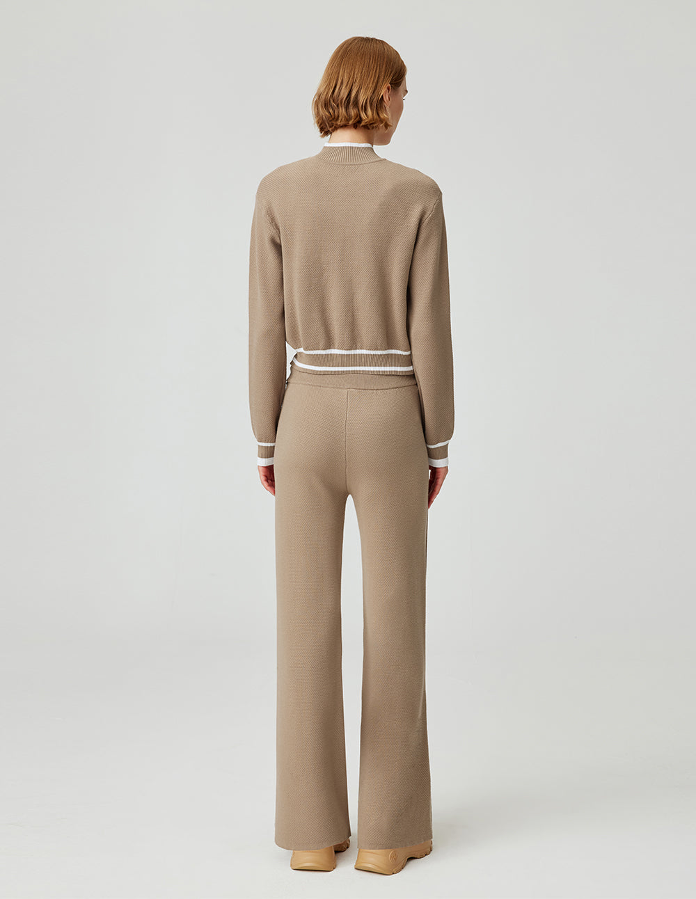 MF comfortable and versatile stand-up collar striped contrast color monster loose elastic ribbed knitted cardigan