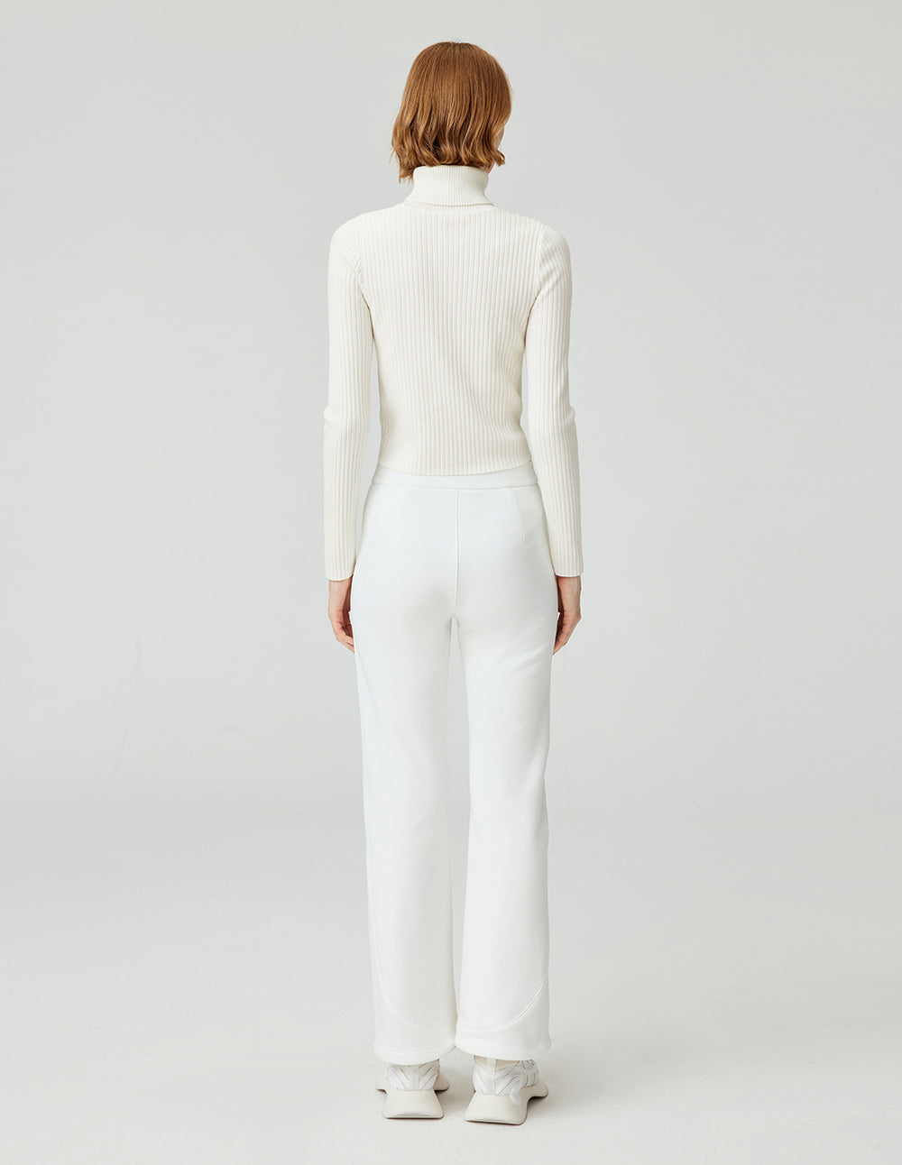 MF Premium White Versatile Turtleneck Ribbed Knit Pullover
