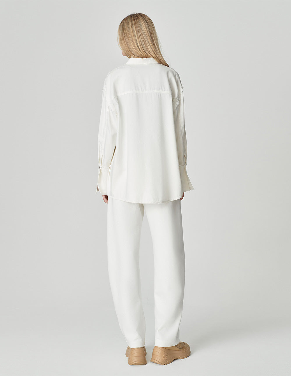 Women's White Long Sleeve Washed Denim Shirt