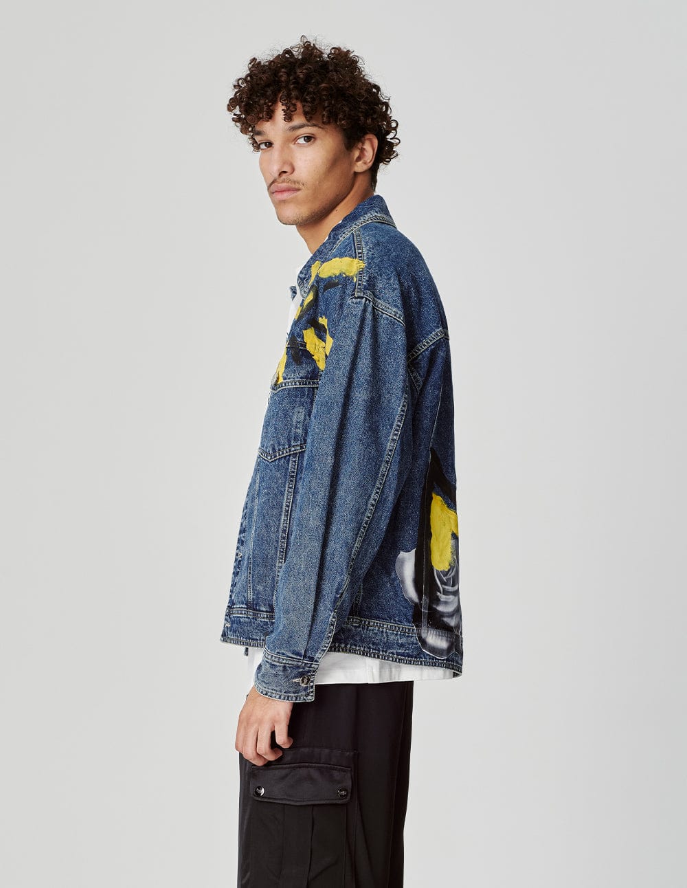 Unisex Printed Washed Denim Jacket