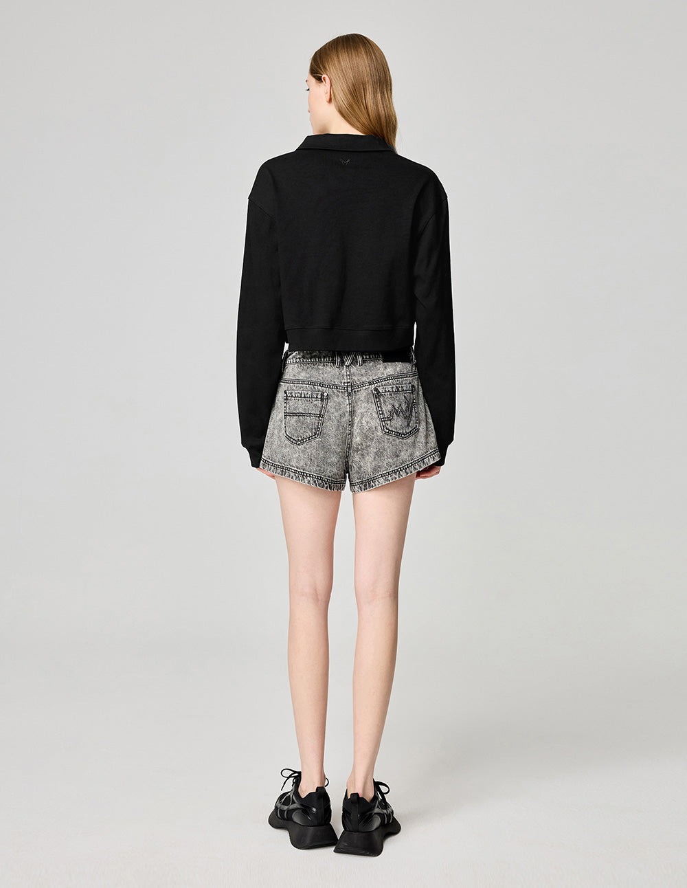 Women's Black Loose Cotton Polo Shirt