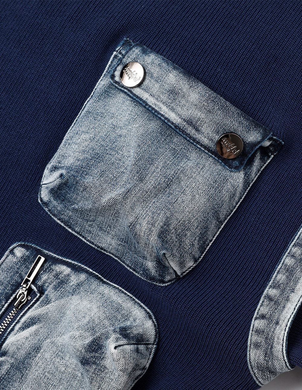 Men's Cotton Patchwork Denim Knitted Pullover