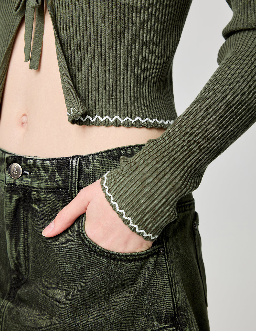 Women's Army Green Lapel Sweater