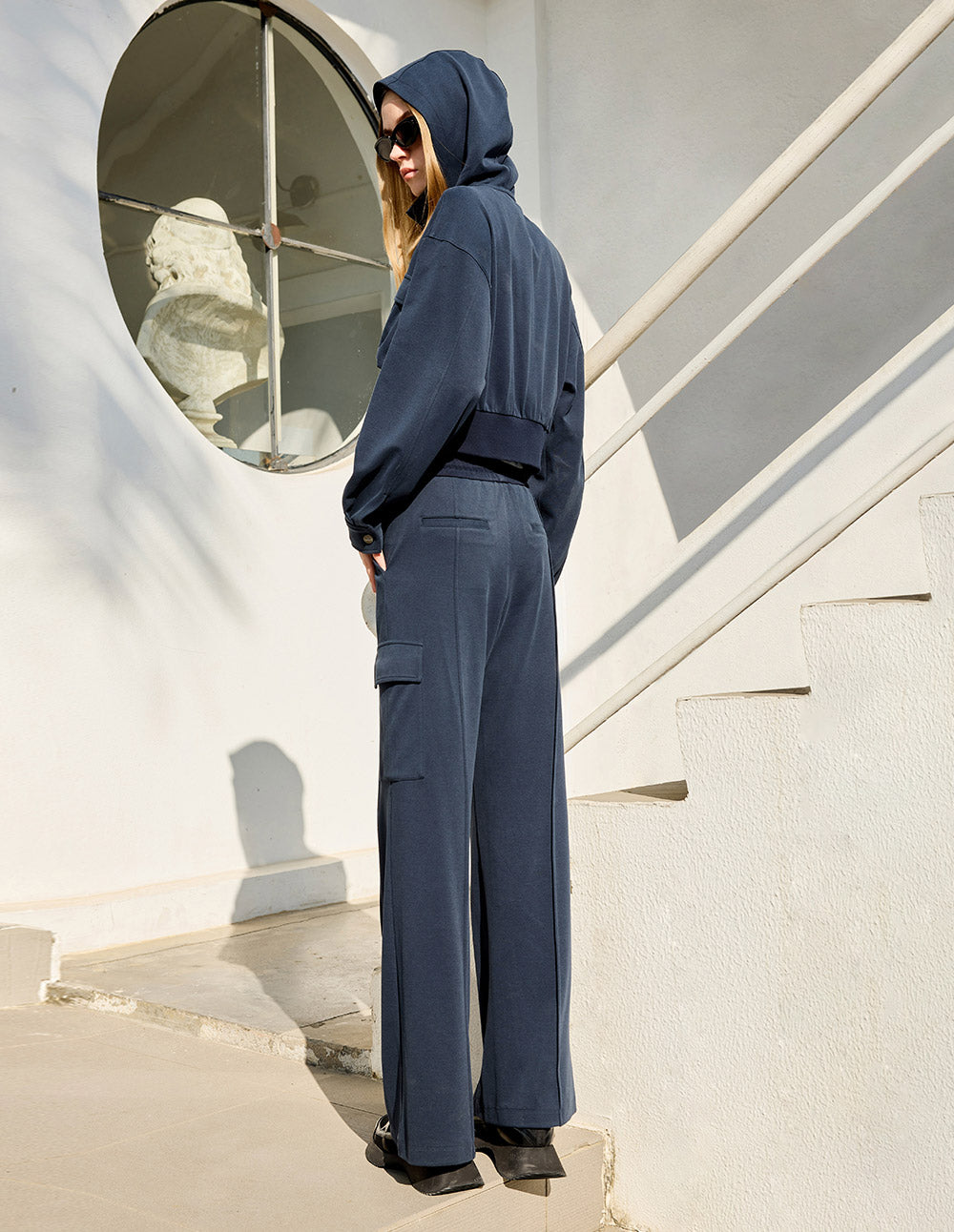 Women's Navy Blue Casual Hooded Jacket