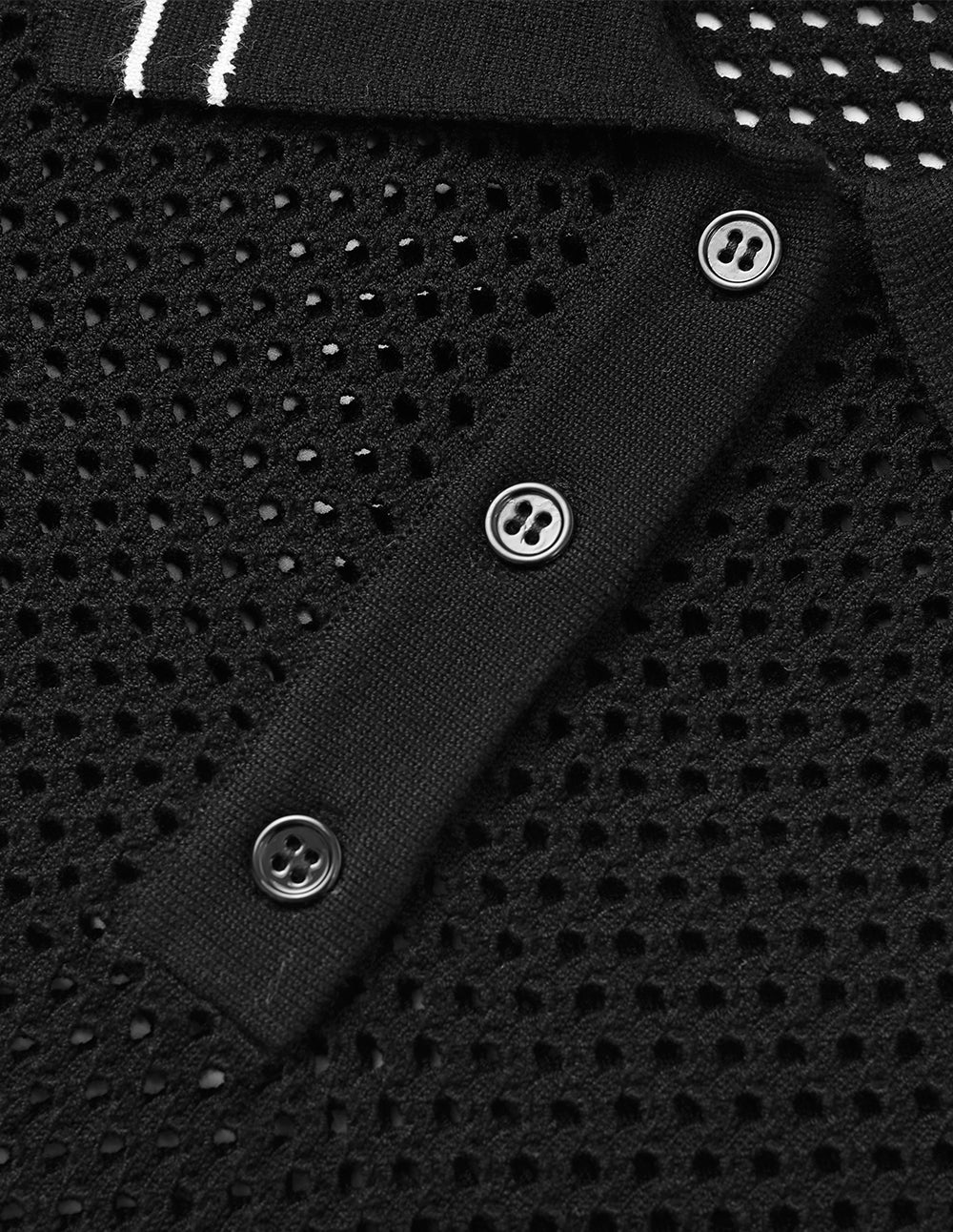 Women's Black Polo Neck Eyelet Sweater