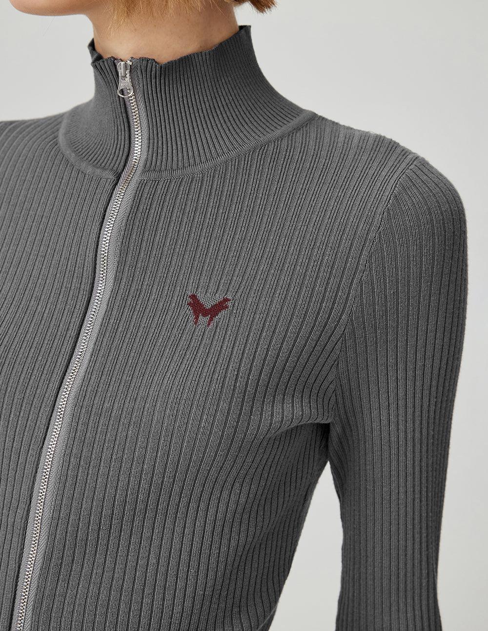 MF high-grade gray turtleneck double-opening zipper slimming versatile knitted cardigan