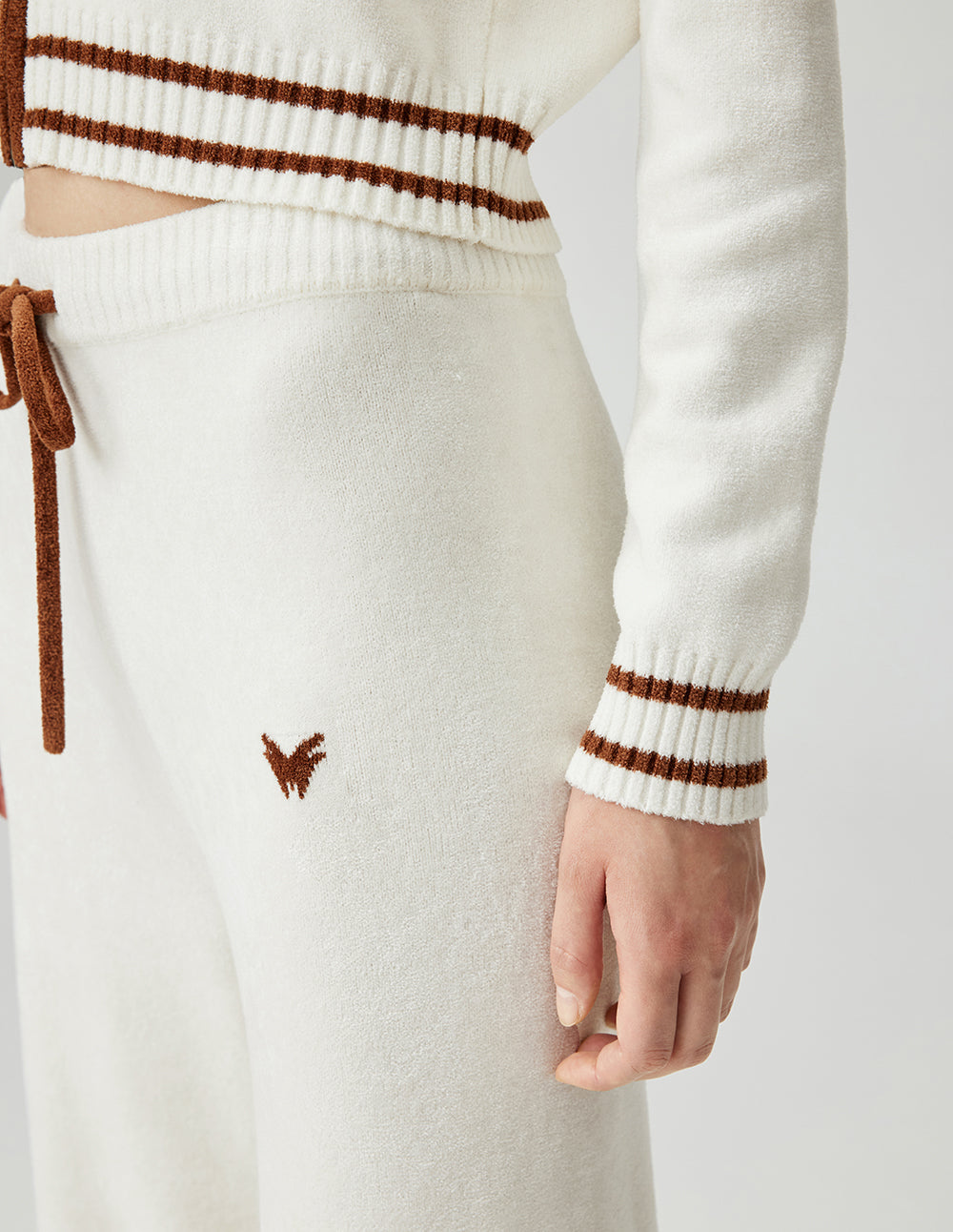 MF Gray Olive Green Contrast Elastic Ribbed Waist Lapel Knitted Pant